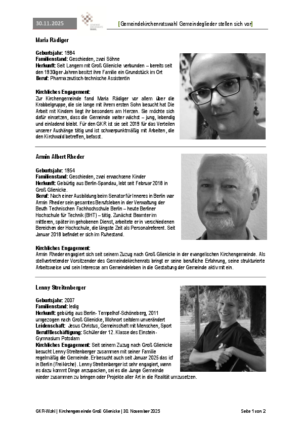 Gemeindekirchenratswahl Gemeindeglieder stellen sich vor